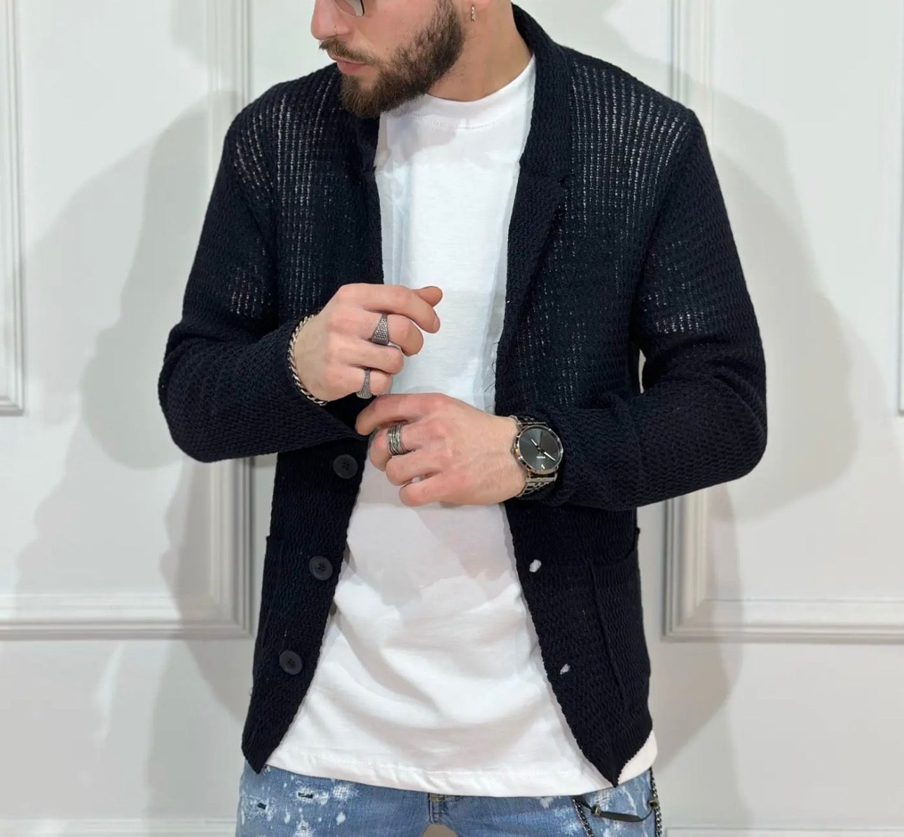 CARDIGAN TRAFORATO BLU