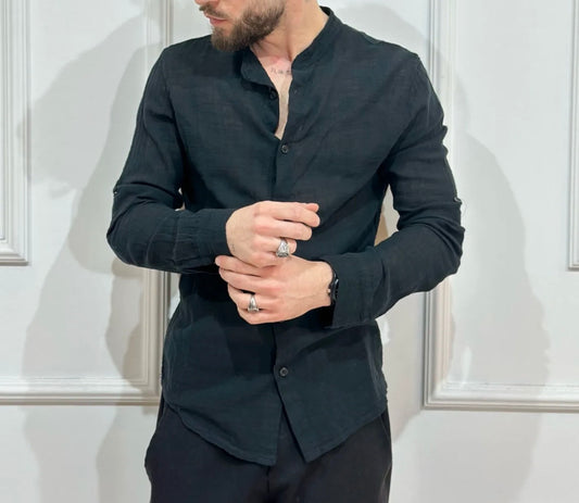CAMICIA NERA 100% COTONE COREANA