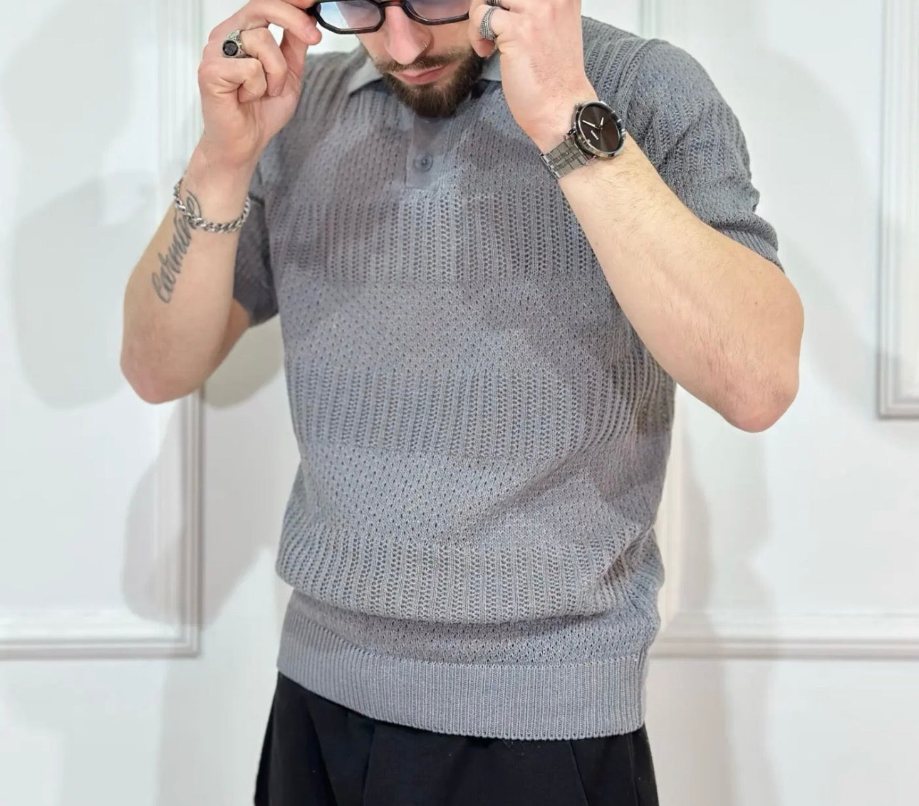 MAGLIA TRAFORATA GRIGIA